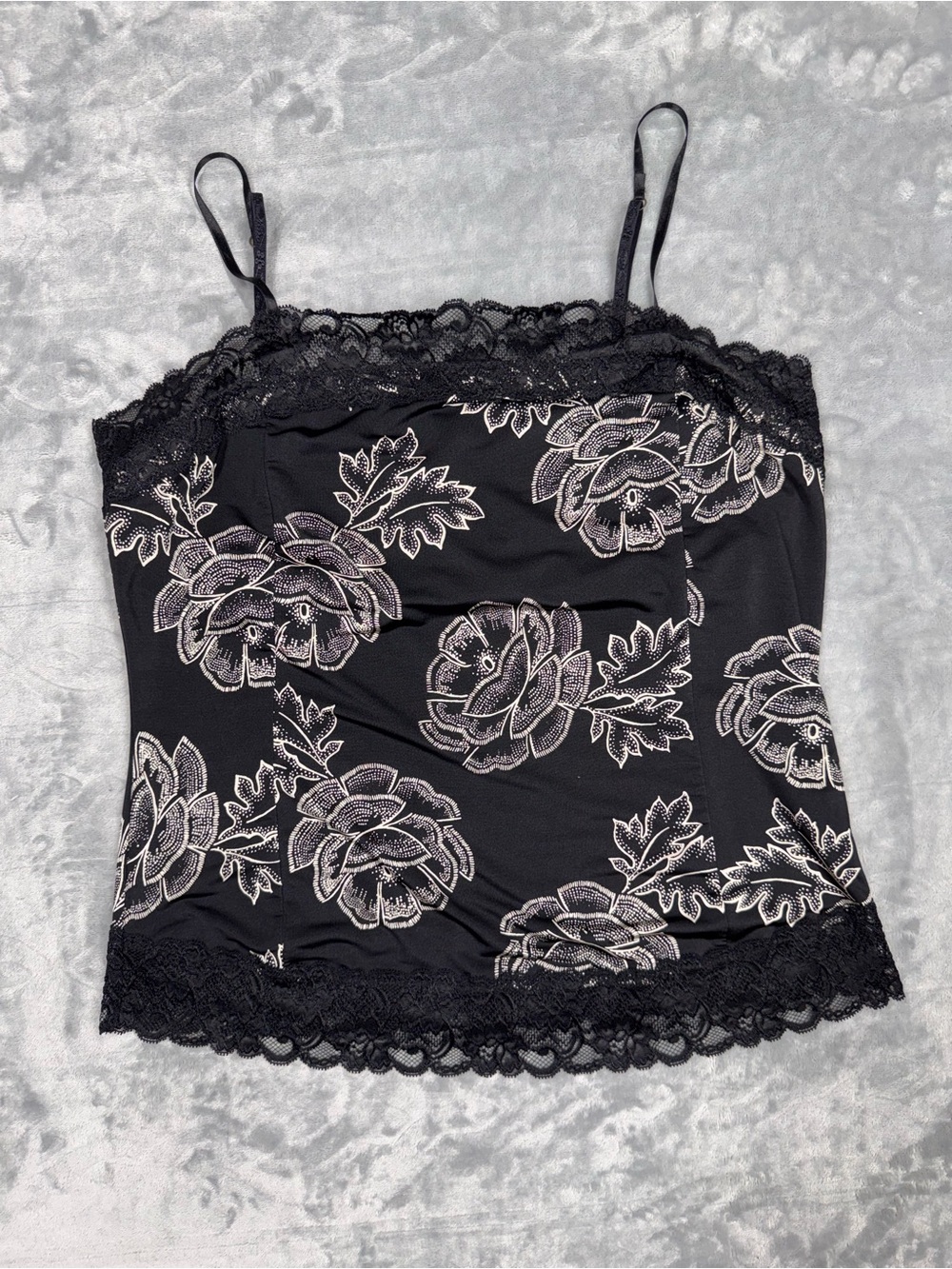The Limited Y2K Black Floral Lace-Trim Cami